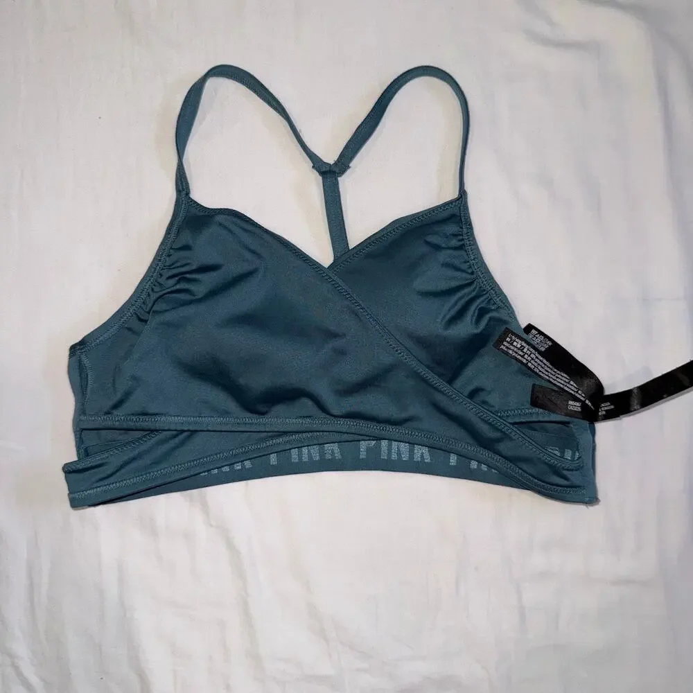 VS Pink Sport Teal Wrap Sports Bra Racerback Pilates Yoga Athliesure Medium